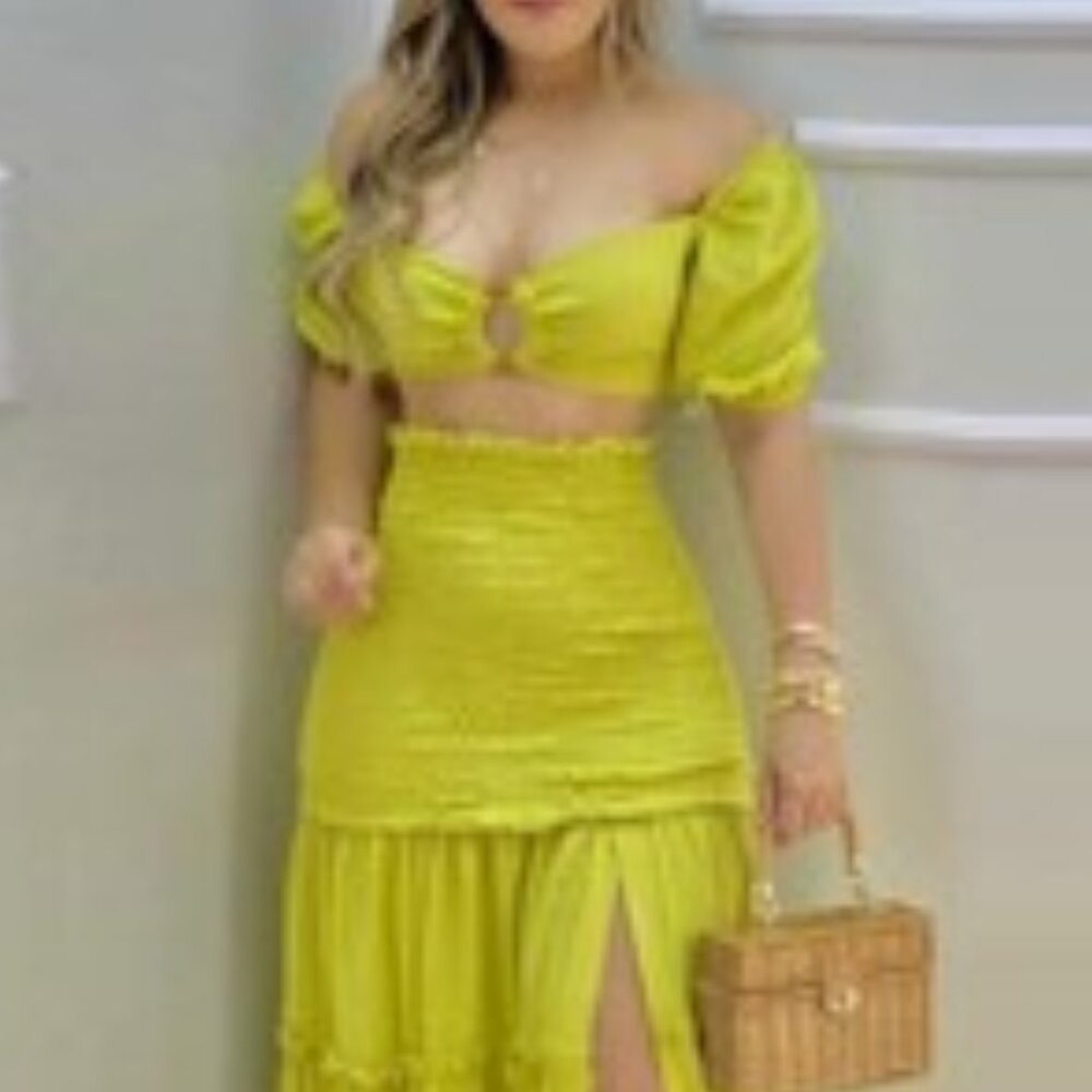 Yello Smocked Two-Piece Skirt Set